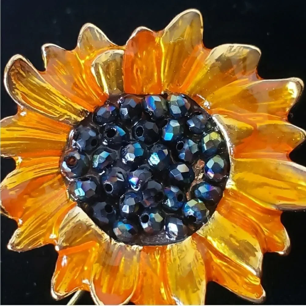 SUNFLOWER Enameled & Embellished Brooch Pin